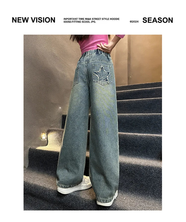 Korean Style Children Insulated Jeans for Girl Baby Warm and Thick Thermal Denim Pants for Girls Autumn Winter Trousers for Kids