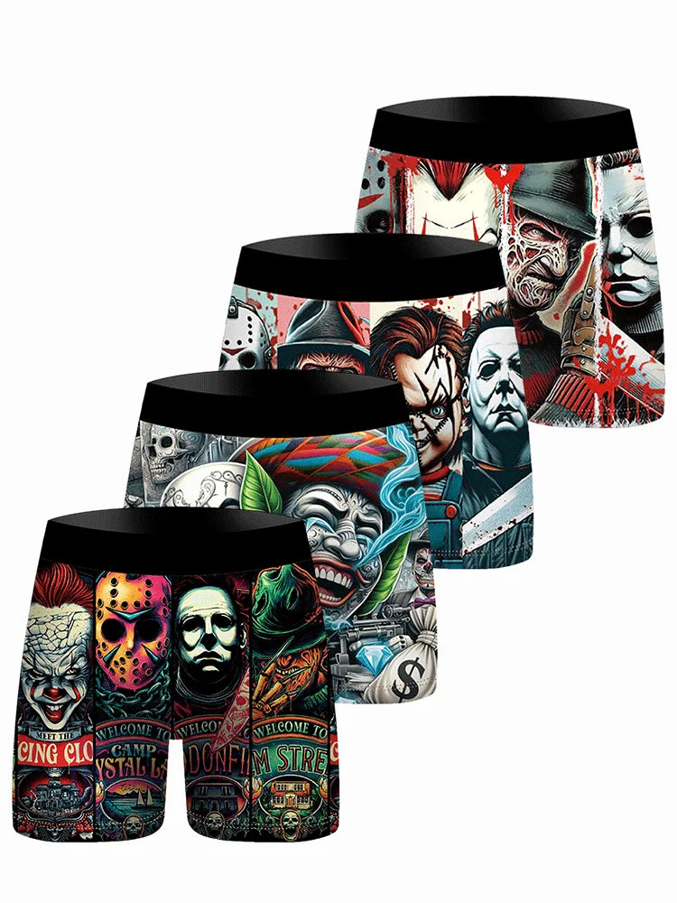 4Pcs Boxer Men's Underwear Soft Sports Breathable Four-season Men's Underwear Trendy Fashion Pop Print Boxer Underwear