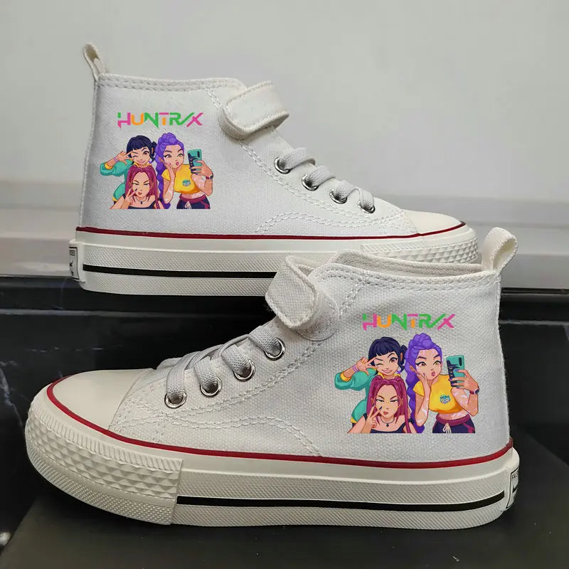 New Kpop Demon Hunter Children's Canvas Shoes Kids Sneakers Boys Girls Fashion Canvas Shoe Cartoon Print Breathable Casual Shoes