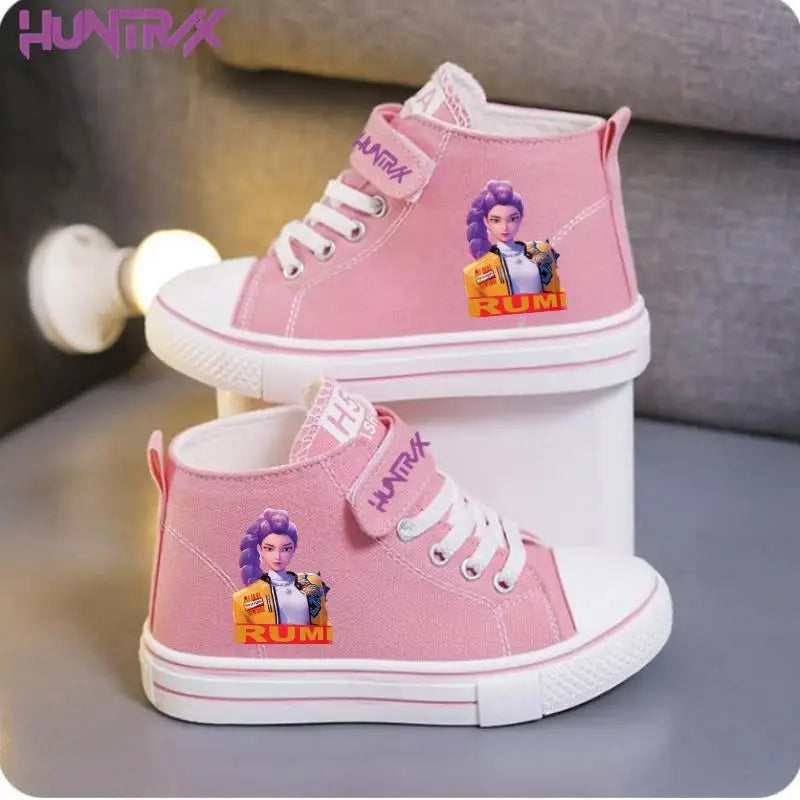 New KPop Demon Hunters Rumi Children's Canvas Shoes For Girls Boys High Top Shoes  Kids Sneakers Casual Tennis Shoes 23-36 Size