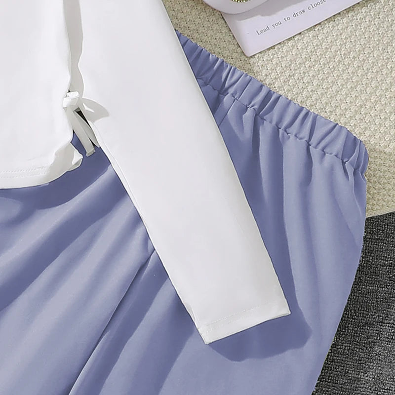 2024 New Spring Autumn Girls Matching Clothes 8-12 Years Solid Color Vacation Party Daily Casual Clothing Korean Style Outfits