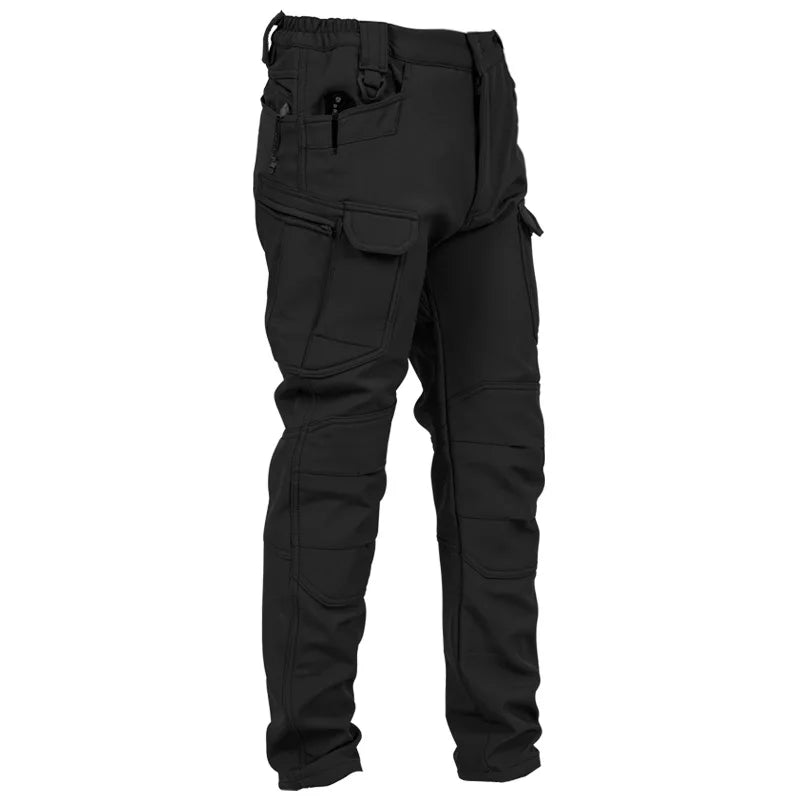 Fleece Lined Tactical Cargo Pants Men's Warm Thickened Outdoor Softshell Trousers Multi-Pocket Work Hiking Climbing Casual Wear