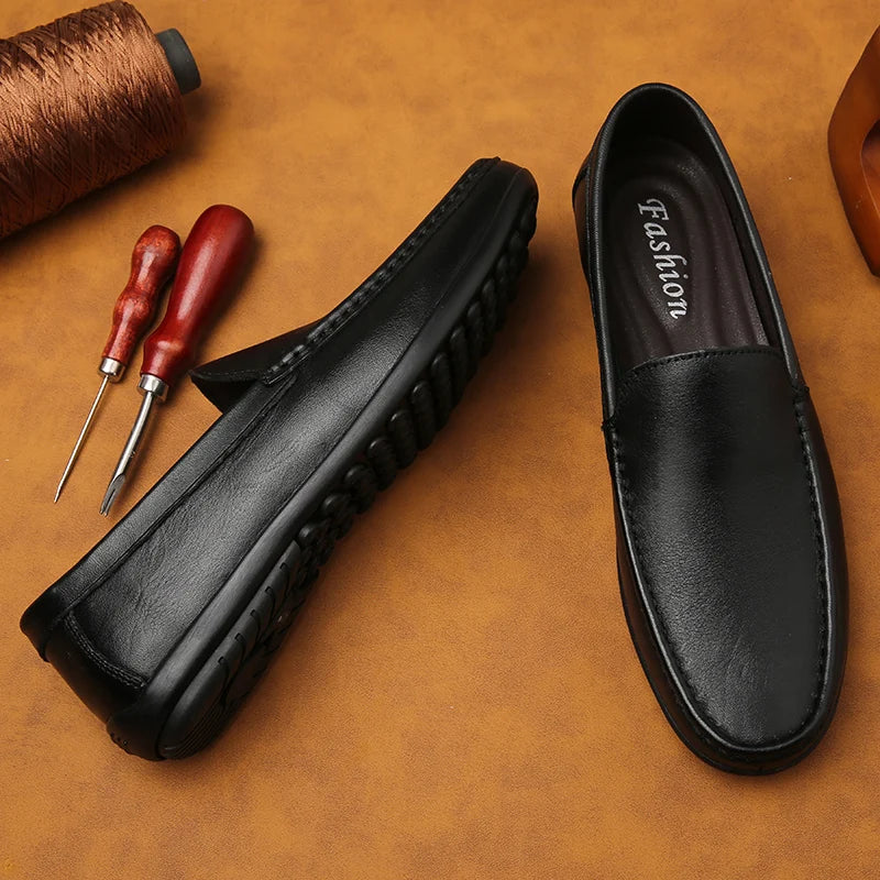 Men's Slip-on Shoes Men's Handmad Breathable Genuine Leather Dress Shoes Fashion Designer Classic Round Toe Soft Loafers mo-3275