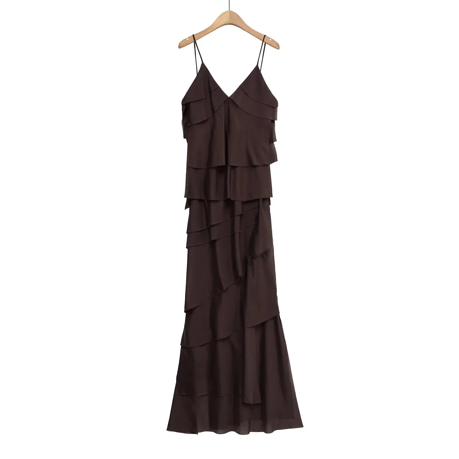 2025 summer new women's casual fashion simple comfortable design layered decorative sling long dress