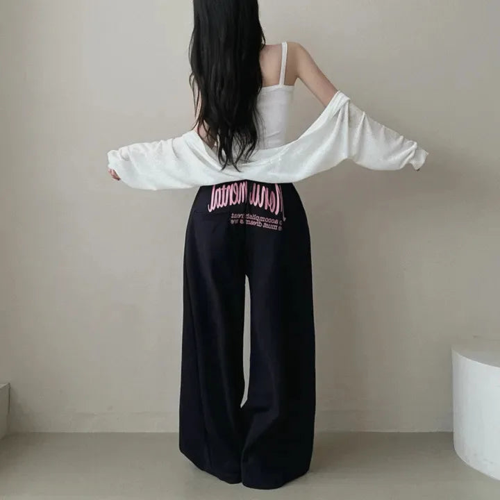 Women Bf Hip Hop Y2k Drawstring Printing Sweatpants Women Fashion Streetwear Sports Trousers Loose Casual Wide Leg Pants