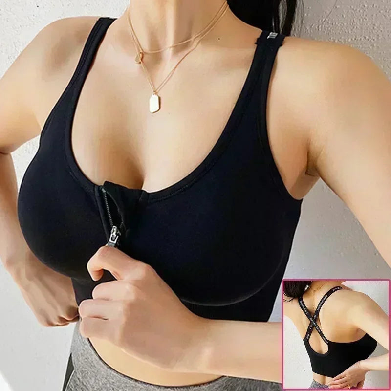 Cloud Hide Front Zipper Sports Bra Women Underwear Push Up Yoga Crop Top Bras Solid Athletic Vest Gym Fitness Shirt Sportswear
