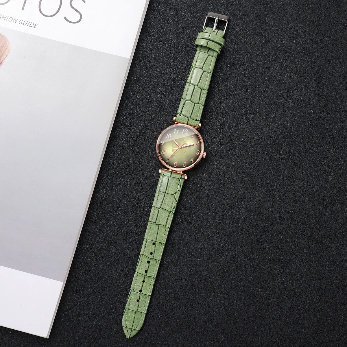 1/5PCS Fashion Leaf Dial Women's Watch Leather Band Ladies Quartz Wristwatch Rhinestone Jewelry Set Reloj Mujer（Without Box）