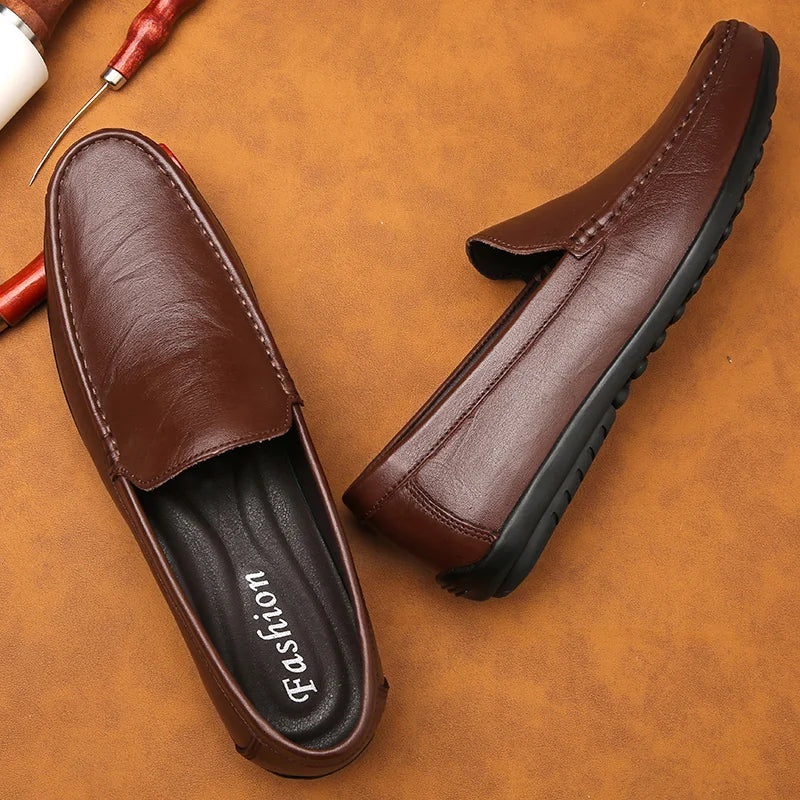 Men's Slip-on Shoes Men's Handmad Breathable Genuine Leather Dress Shoes Fashion Designer Classic Round Toe Soft Loafers mo-3275