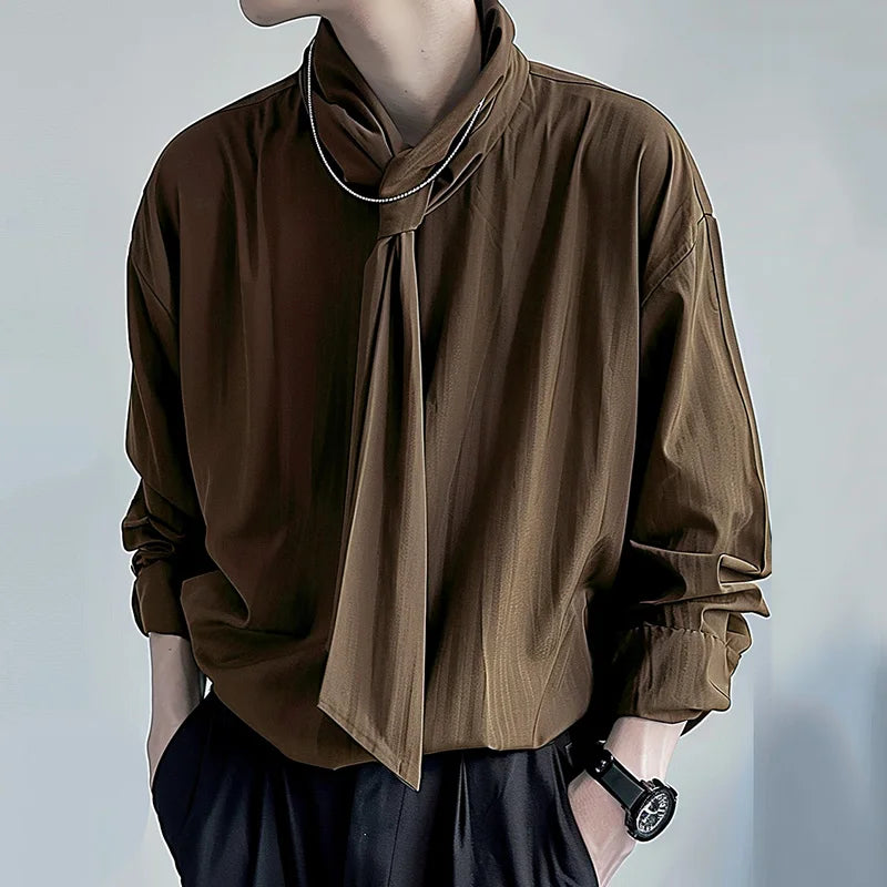 INCERUN Men Shirt Solid Color Lace Up Long Sleeve Loose Casual Men Clothing Streetwear 2024 Fashion Leisure Male Shirts S-5XL