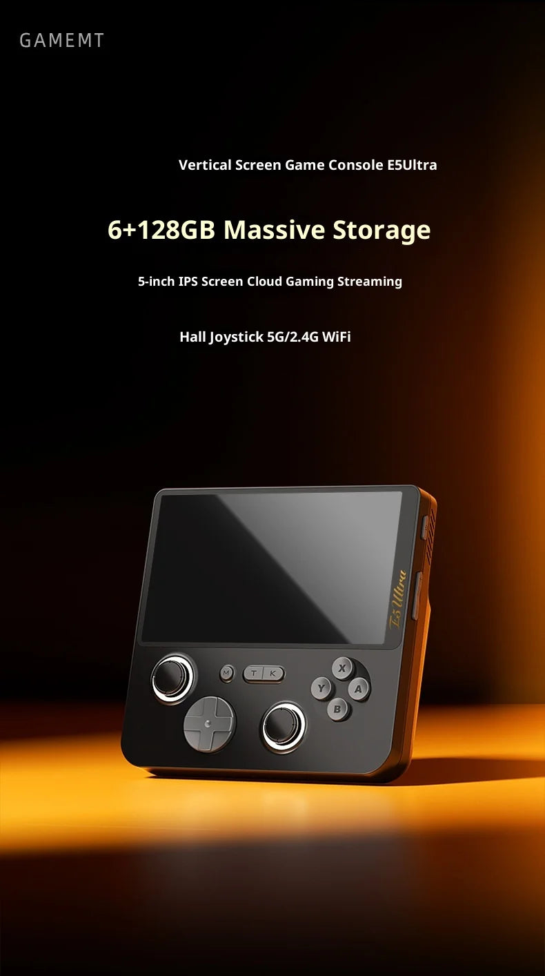 2025 New E5ultra Handheld Game Console With Dual Systems 6+128 Running Memory Cloud Gaming 5-Inch Ips Hall Joystick Game Console