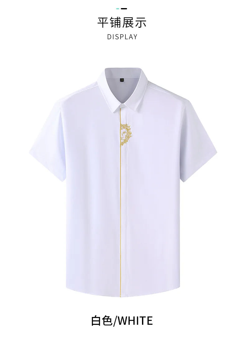 Upto 10XL Size Short Sleeve Embroidered Shirt Men's Casual Loose Oversized Black and White Short Sleeve Shirt Summer