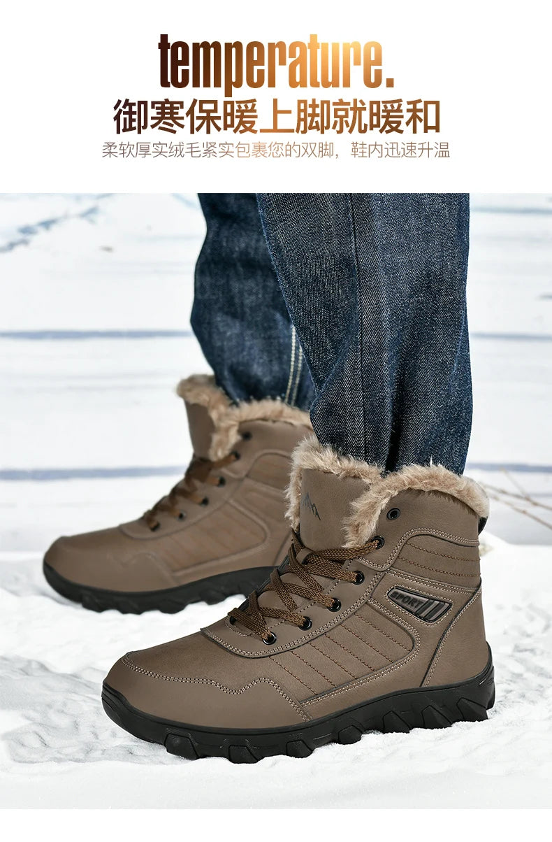 2024 New Winter men boots  Slippers Warm Men Shoes Waterproof Non-Slip Plush Sneakers Male  leather Boots Plus size  48