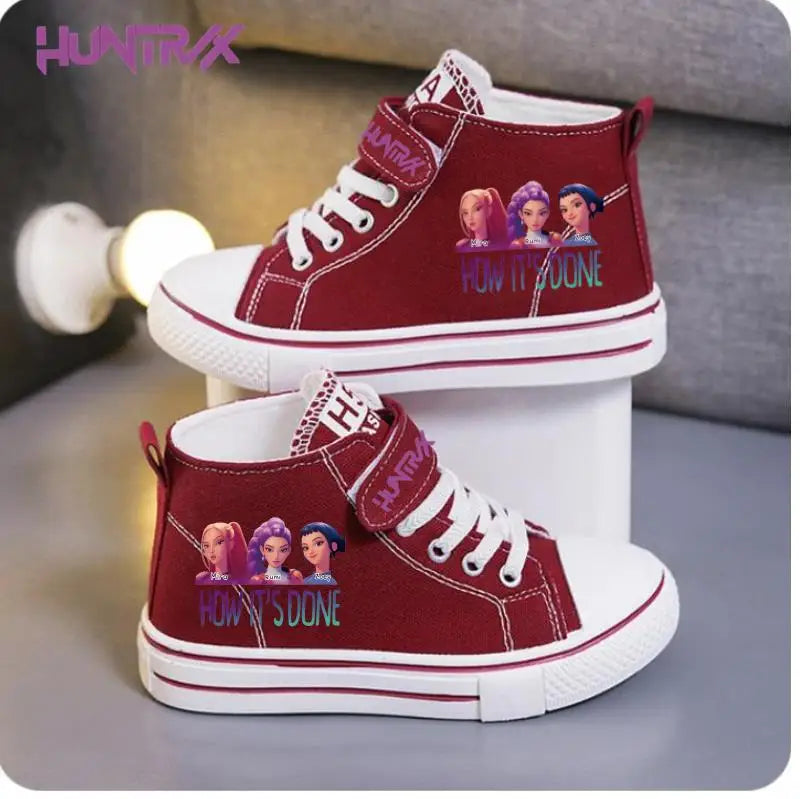 New KPop Demon Hunters Rumi Children's Canvas Shoes For Girls Boys High Top Shoes  Kids Sneakers Casual Tennis Shoes 23-36 Size