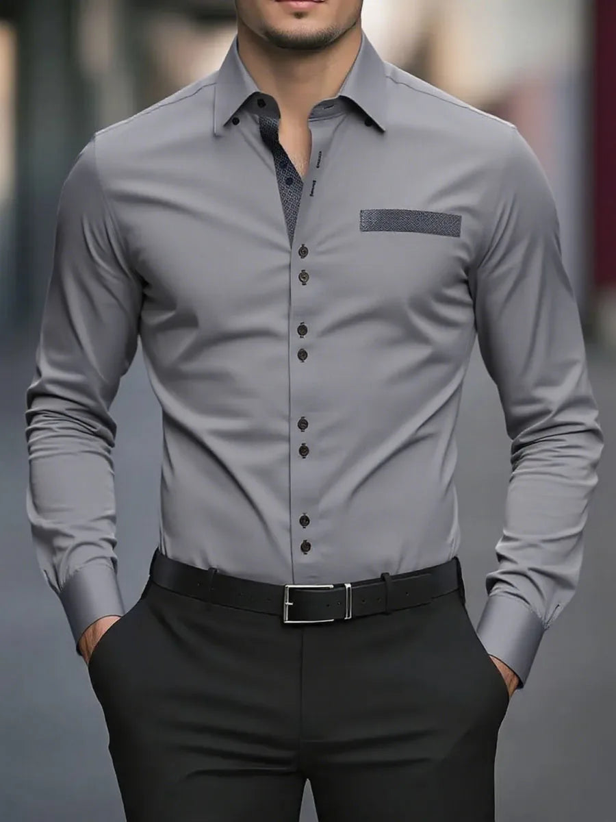 18 colors of new men's solid-color casual business shirts for office, long-sleeved, comfortable fabric, large size, fast shippin