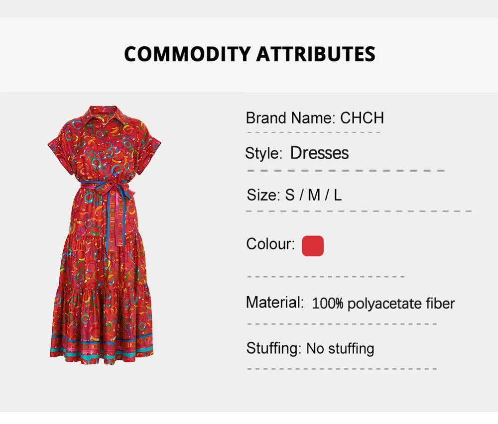 CHCH 2024 Women Elegant Floral Print Long Dresses Summer Midi V Neck Lace-up Dress Female Casual Short Sleeve Dress Vestidos