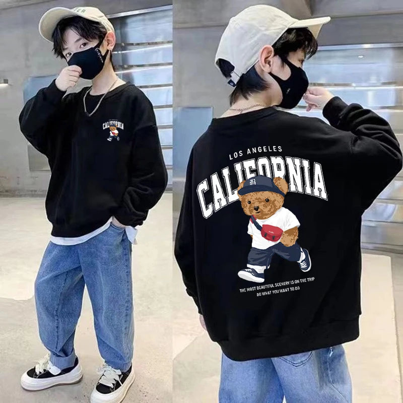 Baby Boy Clothes American Bear Graphic Print Long Sleeve Children's Top Girls Autumn Casual Sport Sweatshirts 2025 Kids Clothes