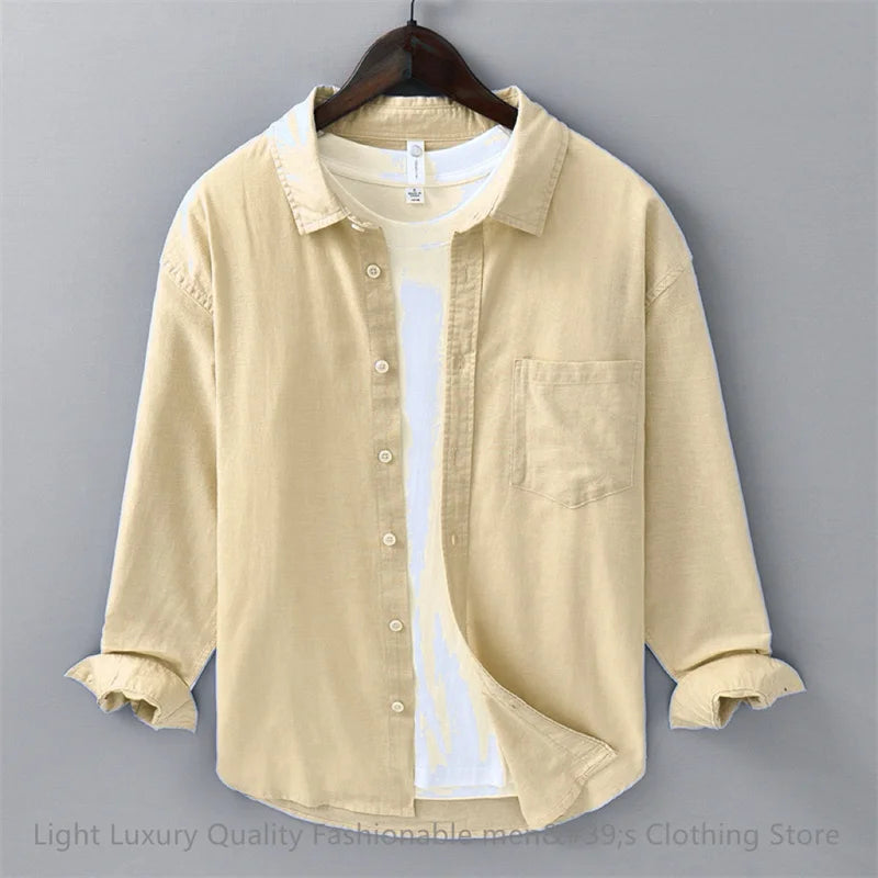 11-color men's shirt linen long-sleeved shirt business leisure men's top outdoor shopping loose large size XS-6XL size