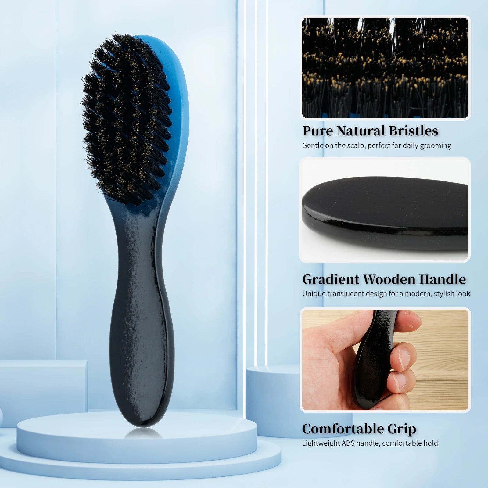 1pcs Boar Bristle Beard Brush Comb Wood Handle Hair Brush for Men's Mustache Shaving Comb Face Massage Facial Hair Cleaning