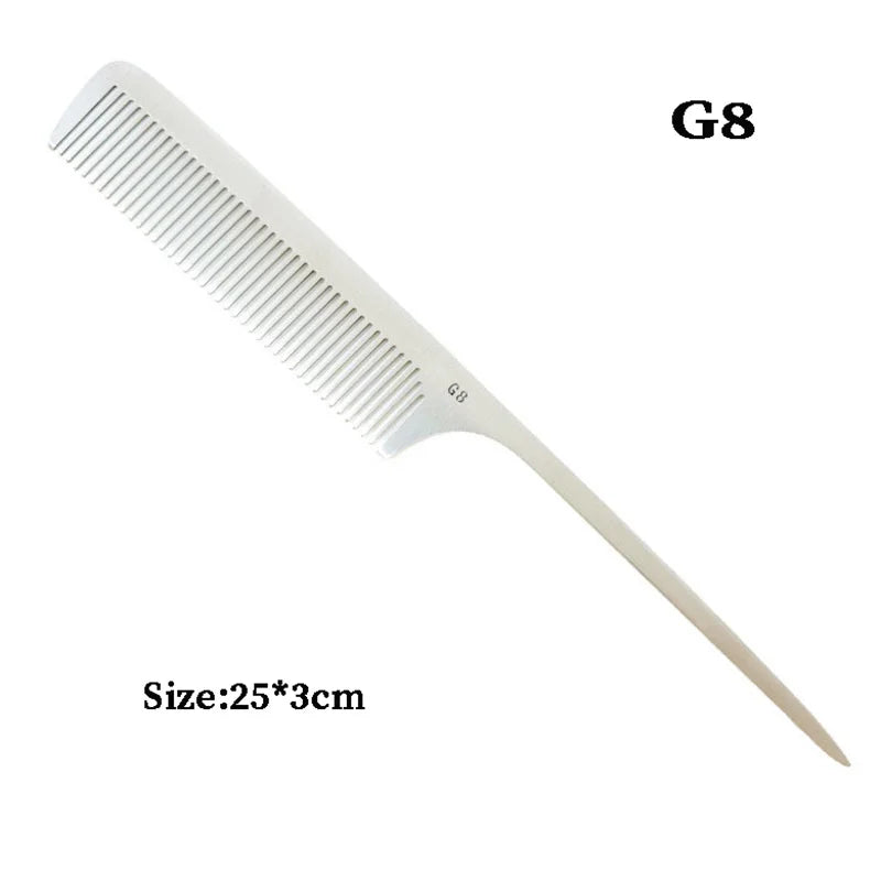 Stainless Steel Silver Metal Barber Comb Professional Hairdressing Salon Combs Detangling Hair Cutting Tools For Men And Women