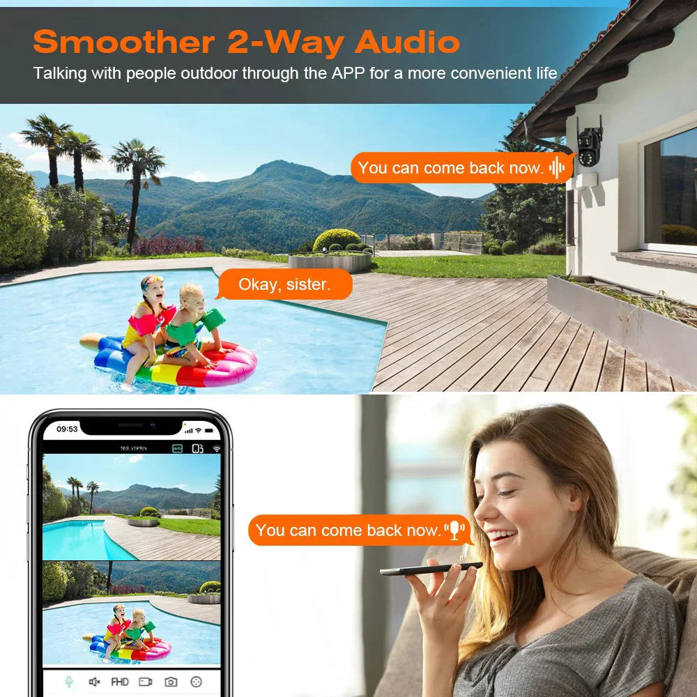 8MP 4K PTZ Wifi Camera with Dual Lens Dual Screens AI Human Detection Wireless Outdoor CCTV Security IP Camera