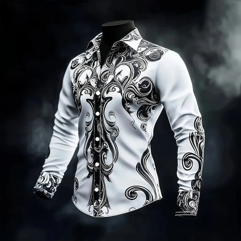 Men's Long Sleeve Button Formal Shirt 3D Printed Deep Gothic Style Summer Street Clothing Flap-Collar Shirt