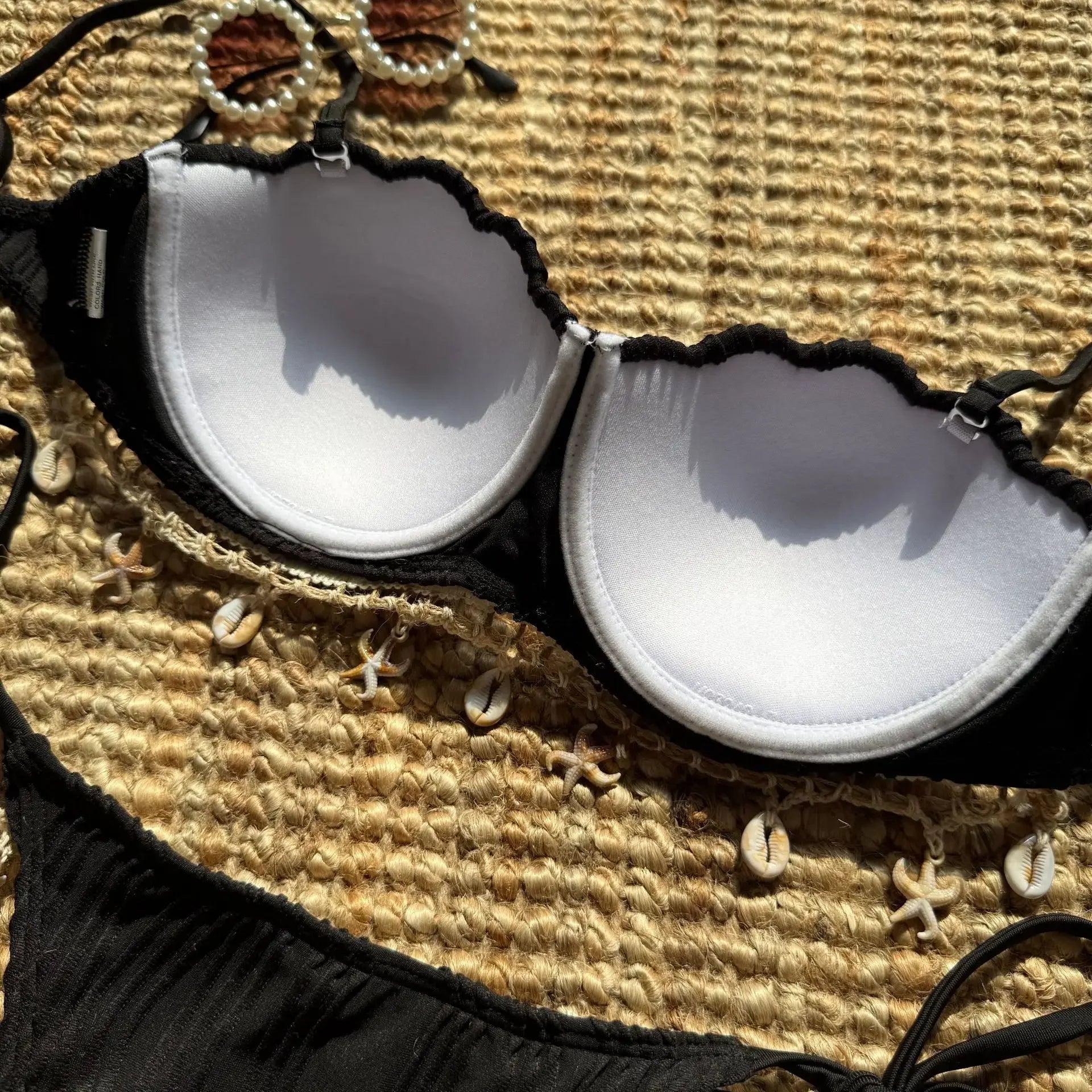 Shell Scalloped Wrinkled Underwired Bra Cup Bikini Female Swimsuit Women Swimwear Two-pieces Bikini Set Push Up Bathing Suit