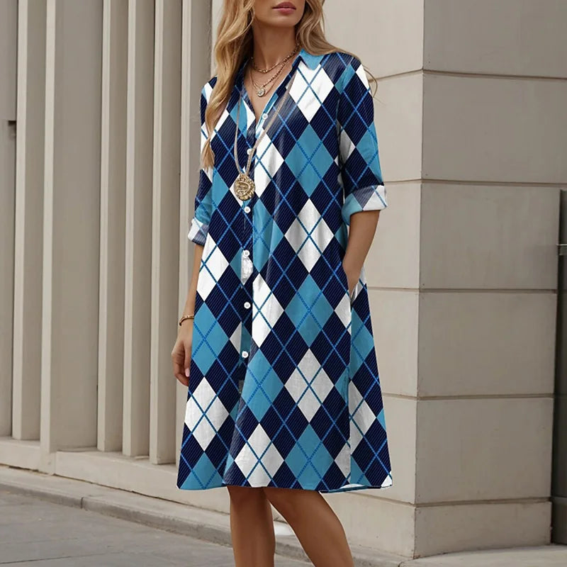 Vintage Printed Shirt Dress Women Casual Loose Straight Midi Dresses Plus Size Women Elegant Coforful Beach Party Dress 2024