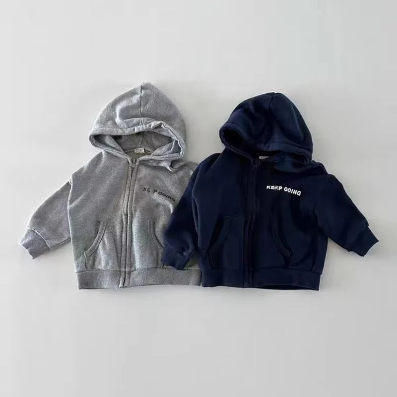 TZ23165 Autumn Winter New Korean Style Unisex Kids Hooded Zipper Long Sleeve Sweatshirt And Pants Two-Piece Set