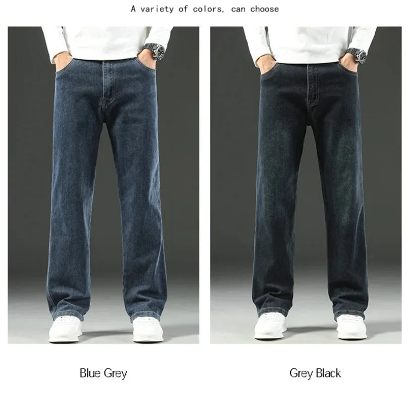 2025 New Spring and Autumn Men's Jeans, Loose, Comfortable, Straight, Business Casual, Versatile Wide-leg Business Trousers
