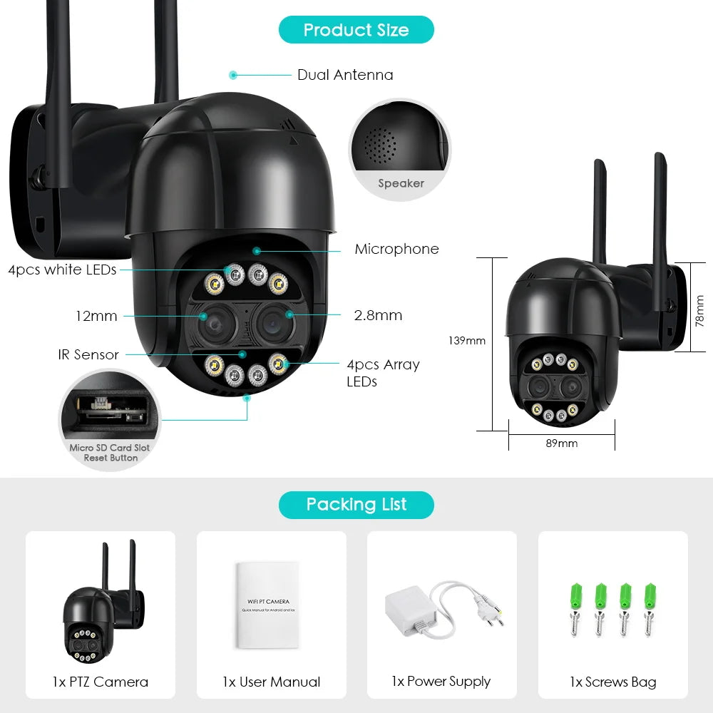 BESDER 8MP 4K PTZ IP Camera 8x Zoom Dual-Lens Human Detect CCTV Camera 4MP Smart Home Outdoor Wifi Surveillance Camera ICSEE APP