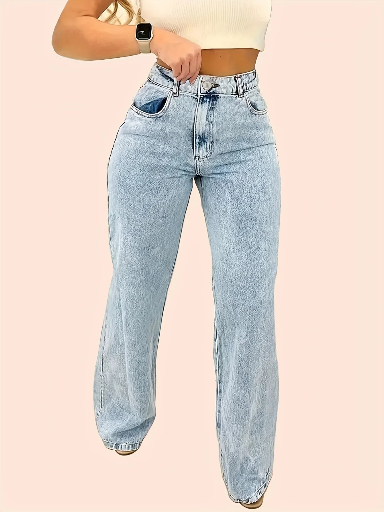 2025 autumn Y2K style high waist straight snowflake washed blue women's denim trousers for street style and elegant look