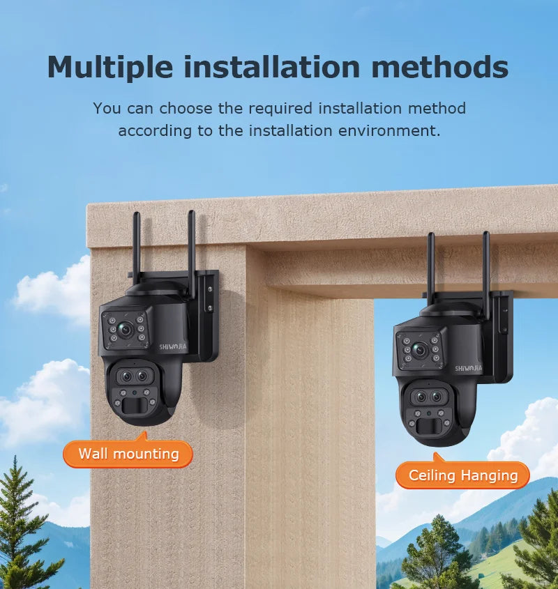 SHIWOJIA 15X ZOOM Solar Camera 4G 12MP Three Lens 360° View 5W Solar Panel Security Outdoor PTZ IP Camera 7800mAh Battery UBOX