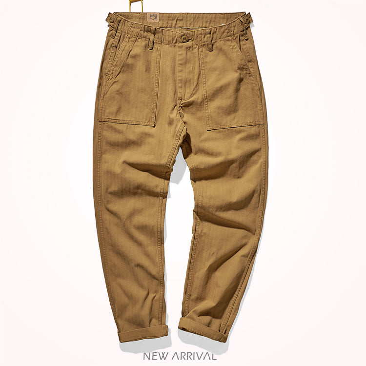 Amy Khaki n casual vintage cargo pants men's straight-leg casual pants cotton fishbone woven awl pants