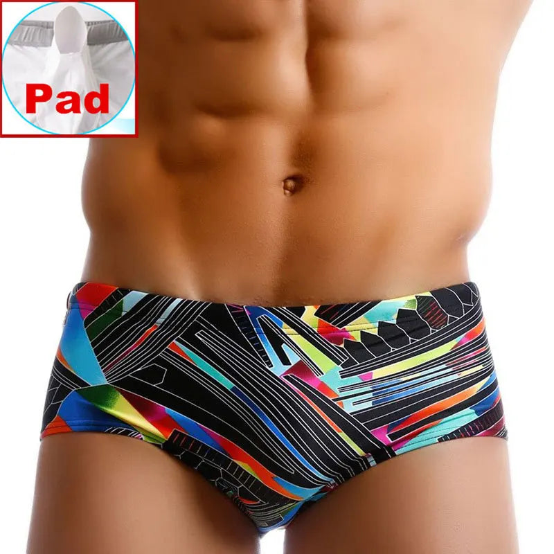 Men Swimwear Brazilian Traditional Cut Swimsuits Swim Bikini Surf Boxer Briefs Board Shorts Trunks Black and Red Sunga