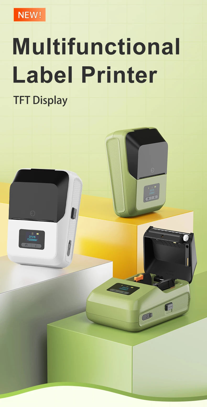 DETONGER DP27S 2inch Mini Thermal Printer No Ink Wireless Connect Compatible iOS Android for Home&Office Cable Sticker Printer