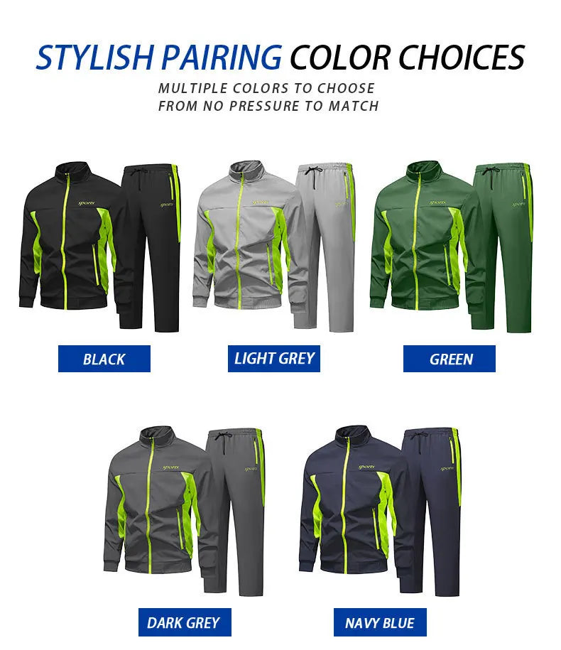 Men's Sports 2pcs Tracksuit Set Autumn Winter Long Sleeve Zip-Up Hoodie Jacket Tracksuit Fashion Casual Loose Workout Outfit