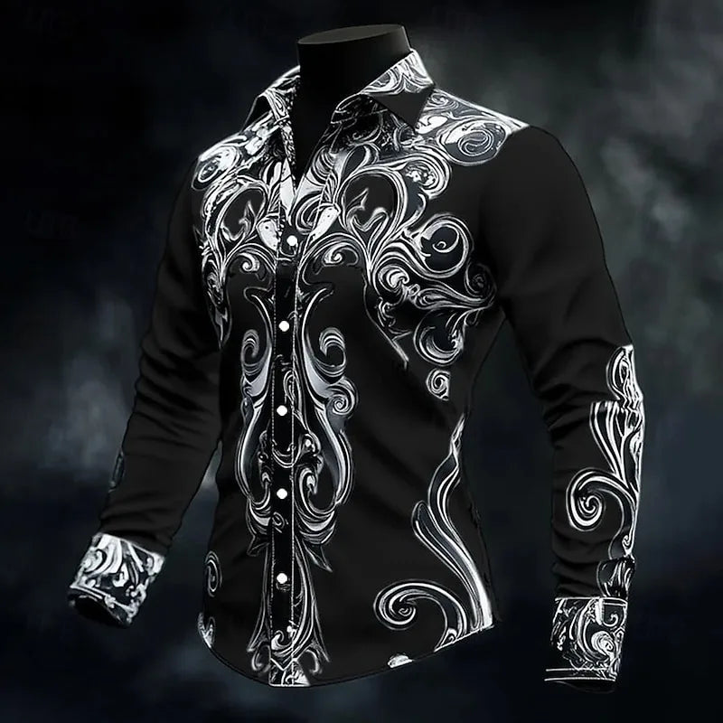 Men's Long Sleeve Button Formal Shirt 3D Printed Deep Gothic Style Summer Street Clothing Flap-Collar Shirt