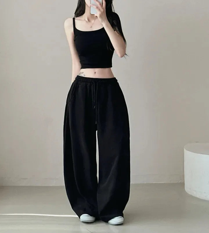Women Bf Hip Hop Y2k Drawstring Printing Sweatpants Women Fashion Streetwear Sports Trousers Loose Casual Wide Leg Pants