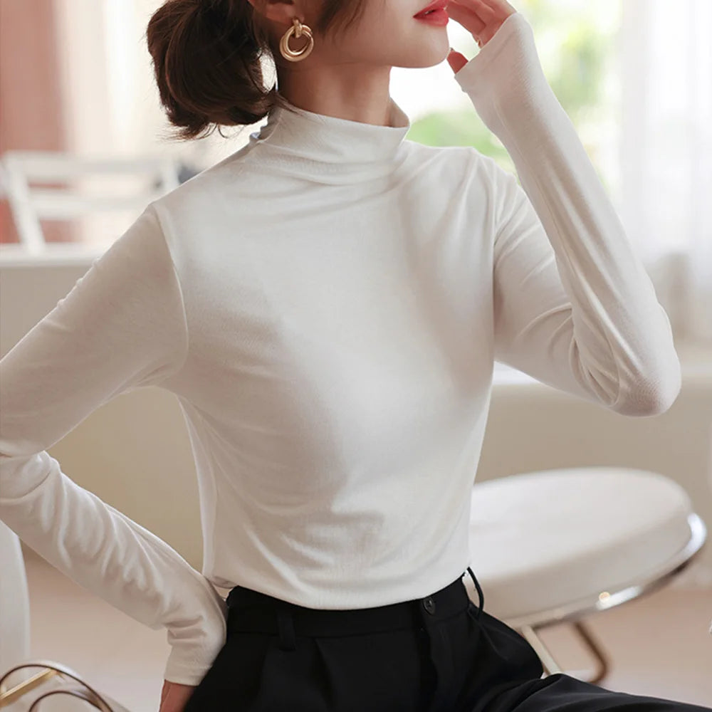 1pcs Half Turtleneck Modal Bottoming Shirt Women Autumn Winter New Inner Wear Fashion Slim Thickened Long Sleeve Top Pullover