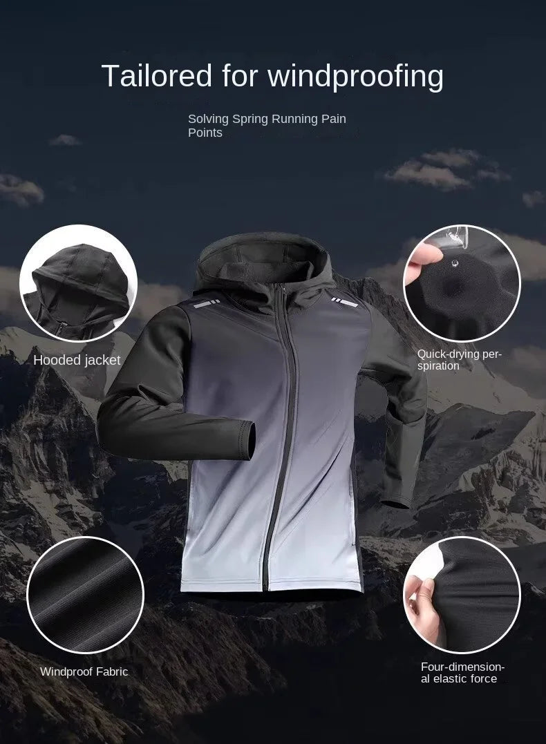 Running Jacket for Men, Autumn Quick Drying Sports Windbreaker, Fitness Top, Professional Morning Running Training Suit with Fle