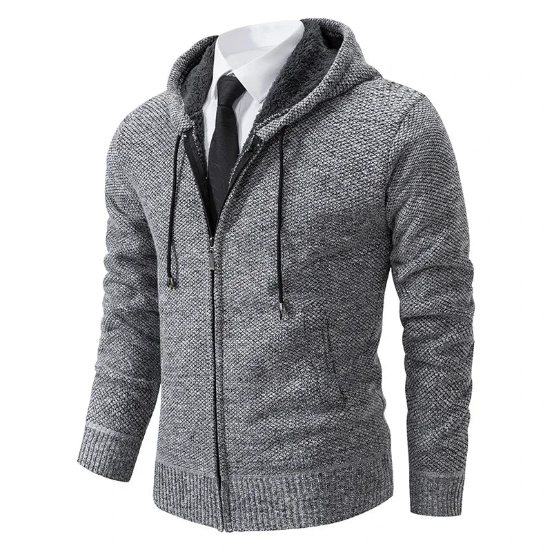 2025 Autumn and Winter New Jersey Men's Casual Sports Coat Solid Color Stand Collar Sweater Grab Fleece Warm Zipper Cardigan