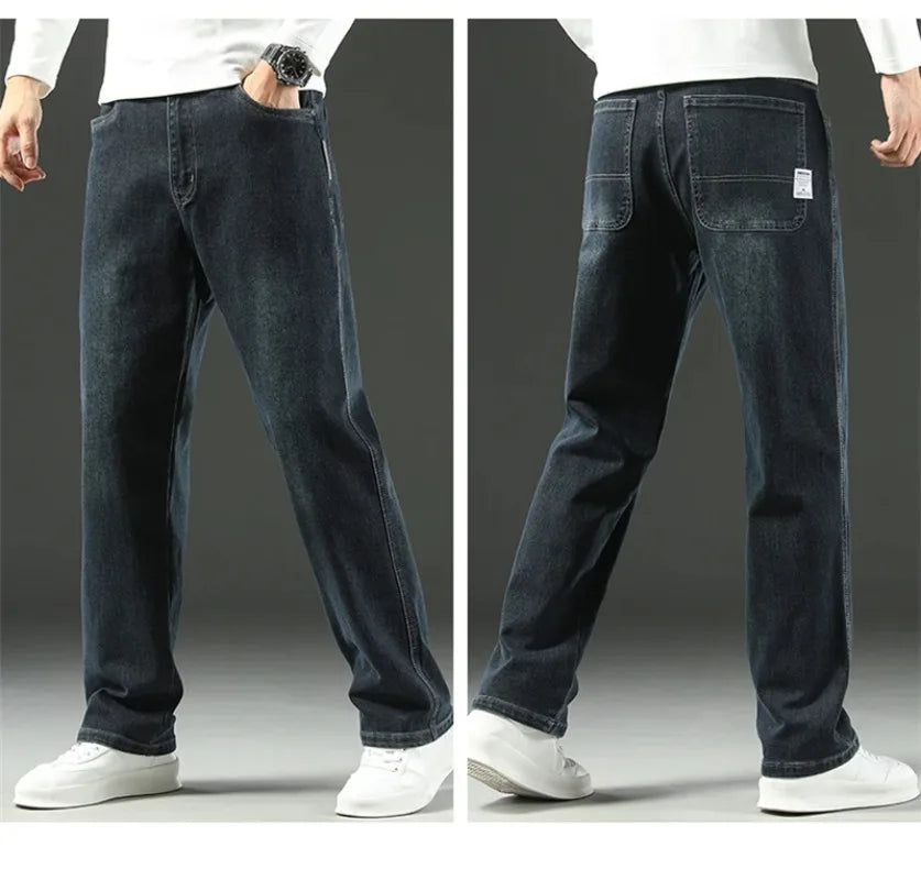 2025 New Spring and Autumn Men's Jeans, Loose, Comfortable, Straight, Business Casual, Versatile Wide-leg Business Trousers