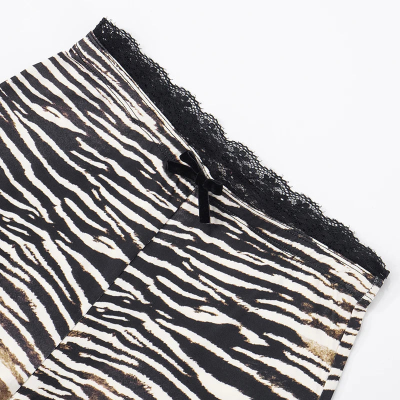 CUTENOVA Sexy Hottie Lace Edge Bow Decoration Leopard Print Slim Seven Pants Summer New Women'S Fashion Street Casual Seven Pant