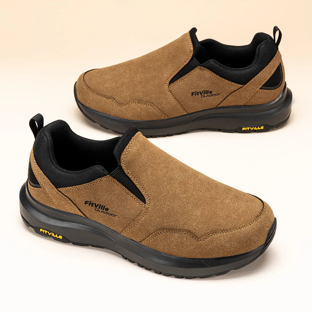 FitVille Men's Shoes Wide Hiking Comfortable  Slip on Loafers Go Walking and Trekking Trails  Sneakers with Arch Support
