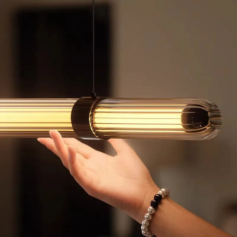 Italian Nordic minimalist and versatile long glass pendant lamp, dining table lamp, office desk lamp, coffee shop pendant lamp