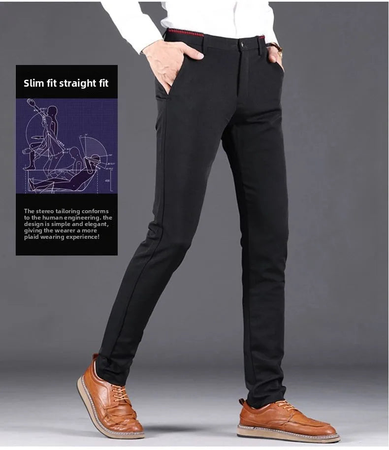 Elastic Waist Dress Pants Men, Professional Office Trousers Wrinkle Resistant, Spring Autumn Slim Fit Thin Business Chino Pants