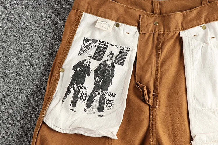 May Khaki heavy chunky overalls dyed blue striped straight trousers men's reproduction trend primary color pants