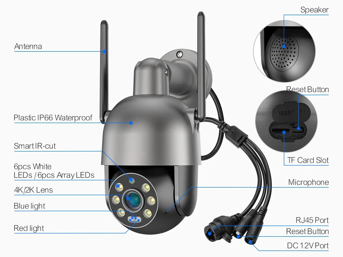 Techage 4MP PTZ WIFI IP Camera Two-Way Audio Outdoor Wireless CCTV Security Camera Smart AI Human Detection Color Night Vision