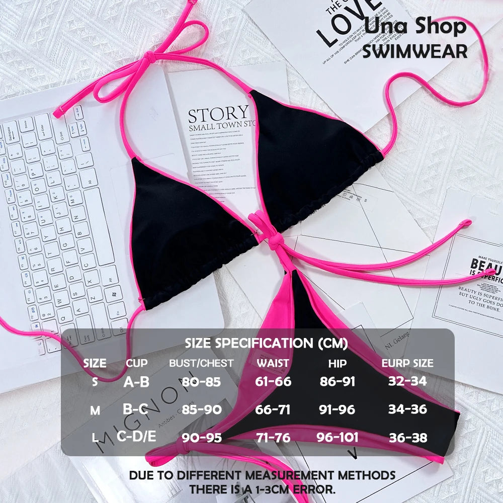 Una-Shop Neck Hanging Bikinis Sets With Adjustable Straps Swimsuit For Women Summer Beach Swimming Pool Party Bikini Swimwear