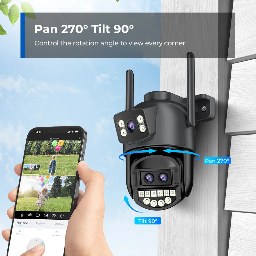 12MP 6K HD WiFi IP Camera Outdoor 8X Zoom Three Lens Dual Screen PTZ Camera Auto Tracking 6MP Security CCTV Surveillance Camera